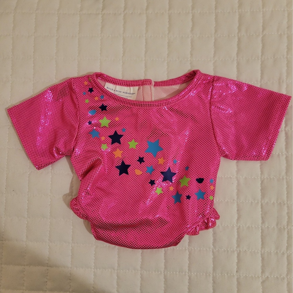 Build-A-Bear Workshop Pink Metallic Star Print Ruffle Leo Plush Stuffed Animal